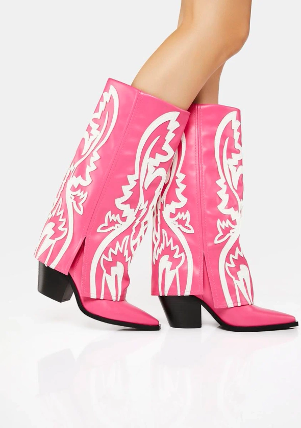 AZALEA WANG Foldover Cowboy Boots - Pink