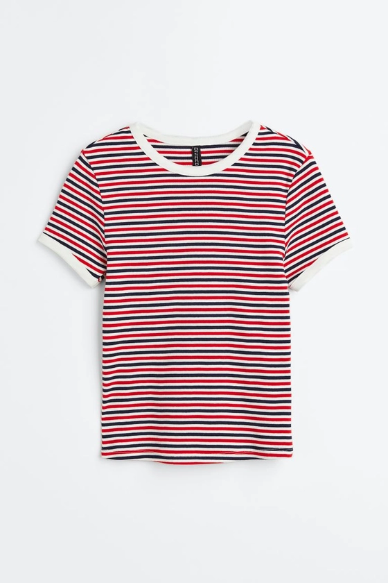 Fitted cotton top - White/Striped - Ladies | H&M GB