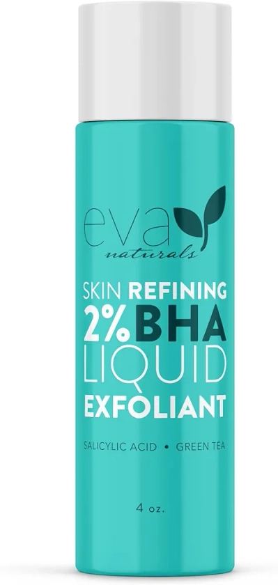 Eva Naturals 2% BHA Salicylic Acid Liquid Exfoliant for Blackheads, Enlarged Pores, Wrinkles and Fine Lines - Face Exfoliator, Evens Skin Tone, Hydrate & Brighten for Glowing Skin - 4 oz Bottle