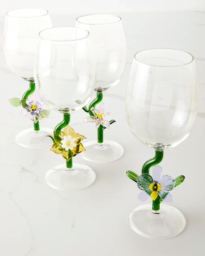 Neiman Marcus Figural Flower Wine Glasses, Set of 4