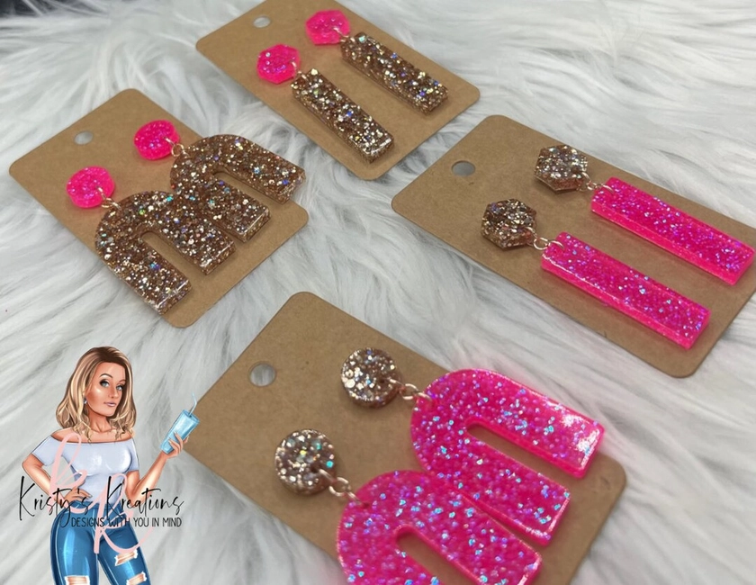 BEST SELLER Girls Just Wanna Have Fun Glitter Arch & Rectangle Earrings - Etsy