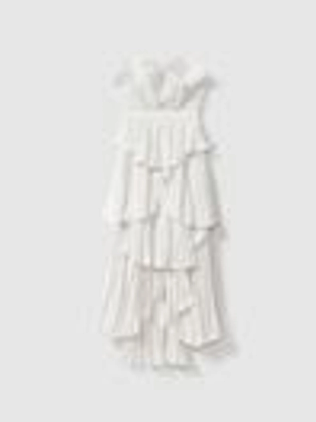 Amur Pleated Tiered Maxi Dress in Ivory