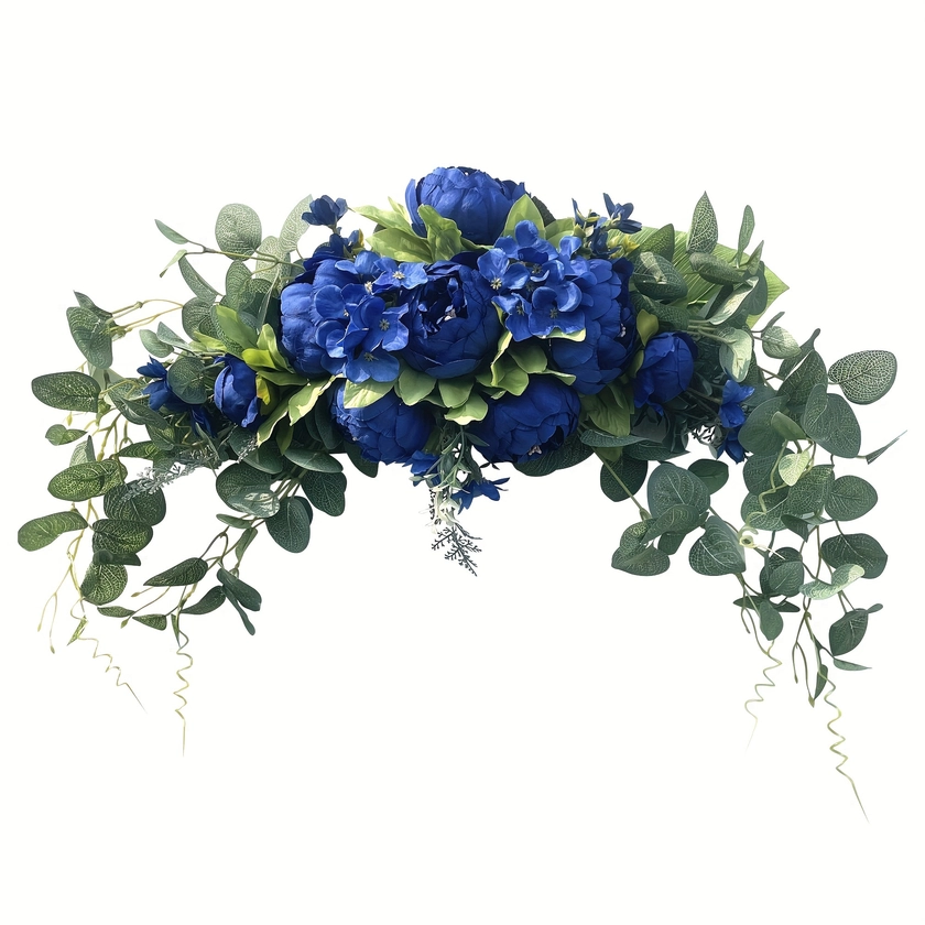 1pc Artificial Peony Flower * With Green Leaves, Floral Wedding Arch Wreath For Party Home Garden Front Door Wall Decoration