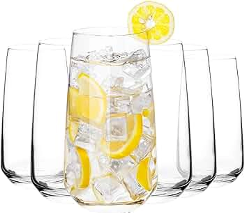 Homiu Highball Drinking Tumbler Glasses | Set of 6 | 480ML | Crystal Glasses | Highball Glasses | Drinking Glassware | Florence Collection | Dishwasher Safe