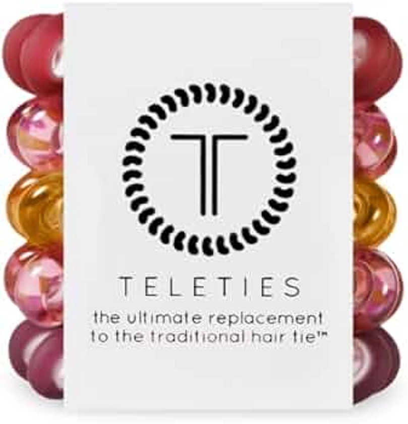 TELETIES - Tiny Spiral Hair Coils - Fall Collection - Ponytail Holder Hair Ties for Women - Phone Cord Hair Ties - Strong Grip, No Rip, Water Resistant, No Crease - Tiny 5 pack - Burgundy Bliss