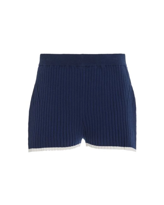 Matthew Bruch Blue Exclusive Ribbed-knit Cotton-blend Mini Shorts