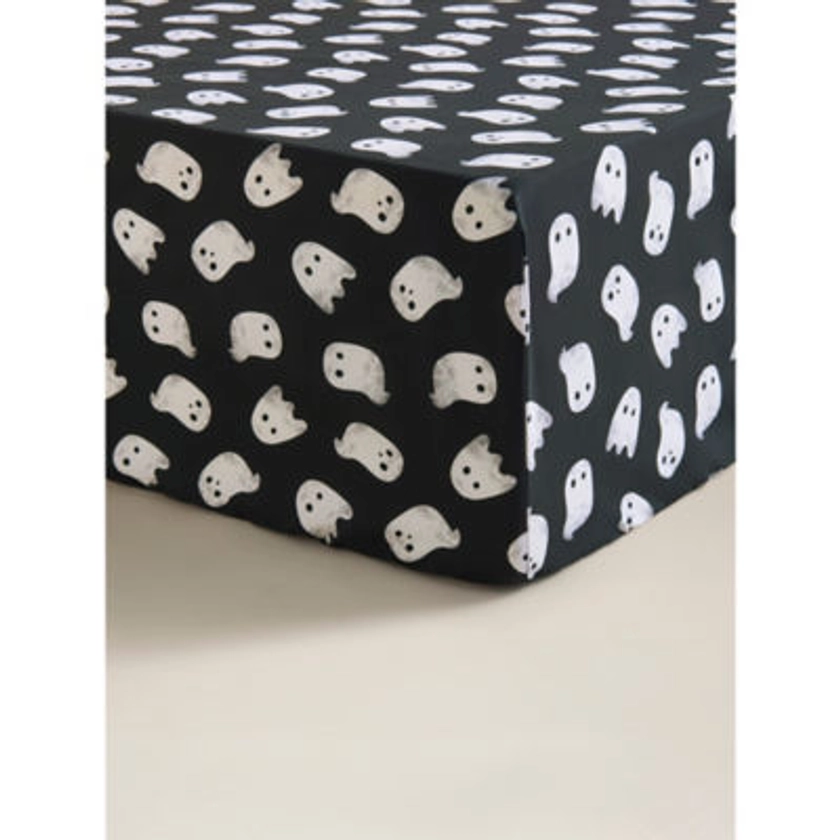 George Home Halloween White & Black Ghost Print Fitted Sheet - Double - ASDA Groceries