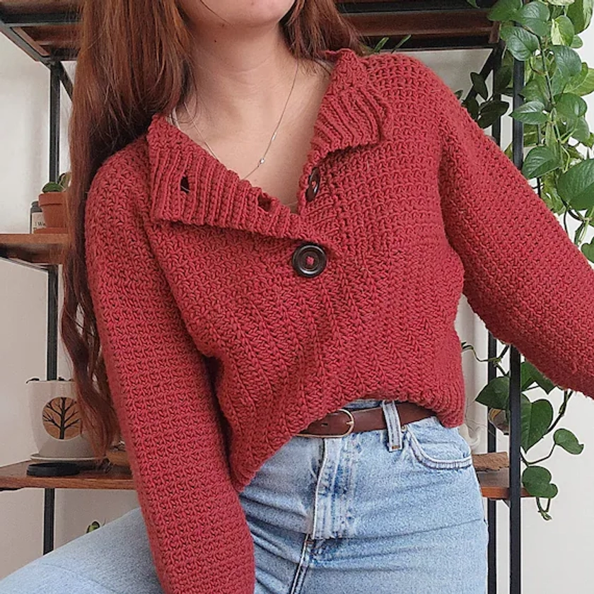 MOTIF de pull au crochet // Jasper // Réglable unisexe confortable rustique pull à col boutonné taille inclus motif au crochet pour toutes les tailles