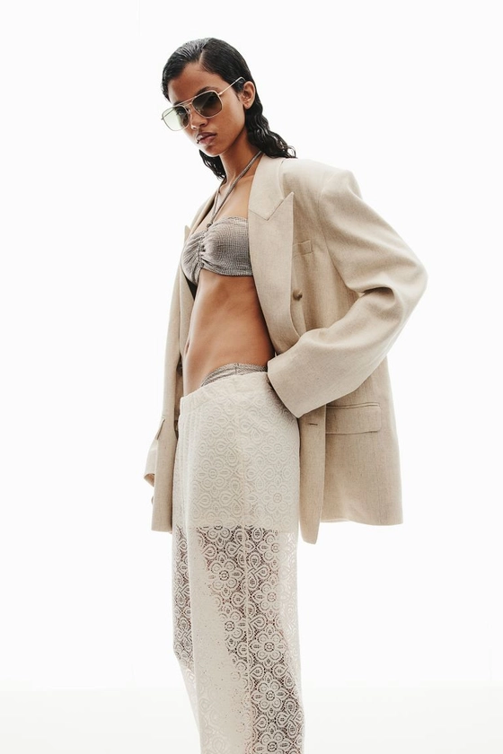 Pantalon évasé en dentelle avec bords frangés - Taille régulière - Longue - Écru - FEMME | H&M FR