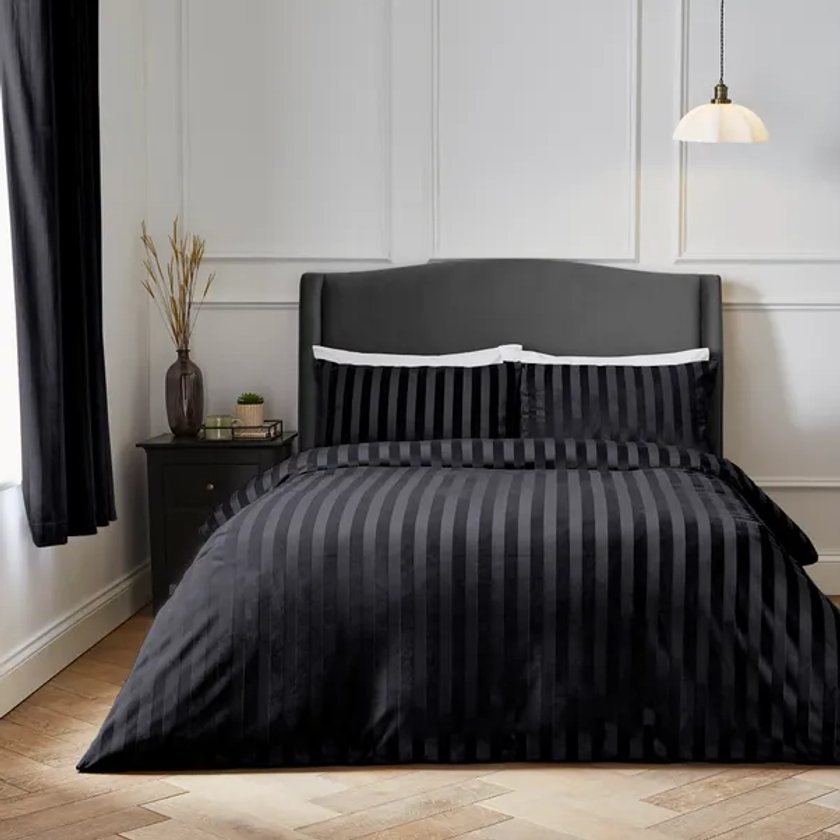 Hotel Velour Stripe Duvet Cover & Pillowcase Set