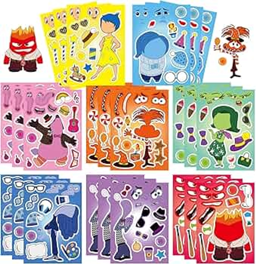 24 Sheets Make a Face Inside Out Stickers for Kids,DIY Puzzle Stickers Cute Anime Stickers, Gift of Birthday, Party Favor, Rewards, Art Craft, School (Inside Out)