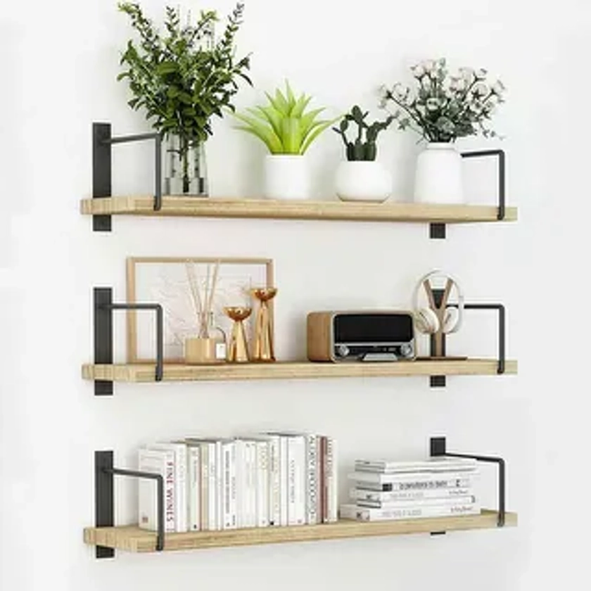 Floating Shelves, 24 In Easy to Install Wall Mounted Shelves, Wall Shelves Set of 3, Rustic Wood Shelves for Wall Décor, (Brown) | Overstock.com Shopping - The Best Deals on Shelves | 43777423