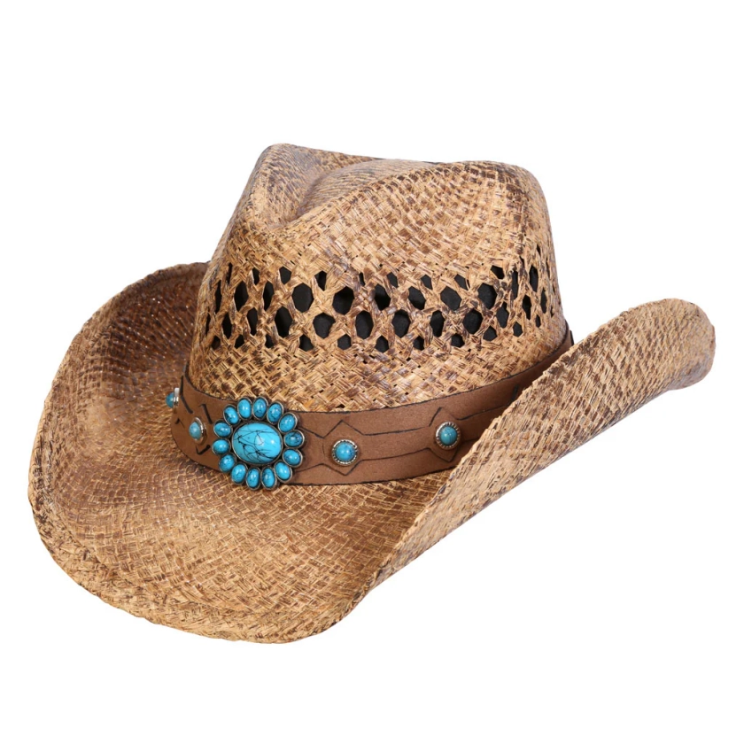 Conner Hats Women's Uluru Turquoise Concho Straw Cowboy HatTan / One Size