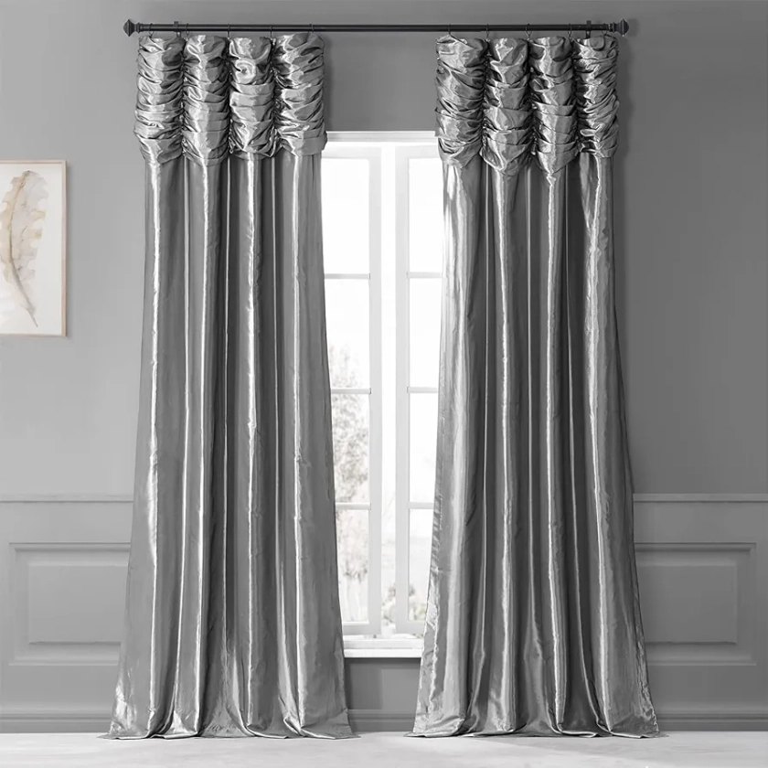 HPD Half Price Drapes Ruched Faux Taffeta Silk Curtains 120 Inches Long Room Darkening Curtains for Bedroom & Living Room (1 Panel), 50W x 120L, Platinum