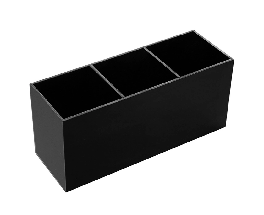 3 Slot Cosmetics Brush Storage Case Acrylic Makeup Tools Holder Organizer Box-Black