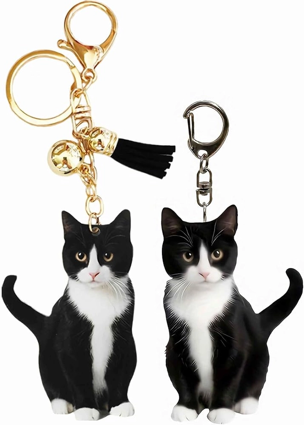 cute tuxedo cat keychain, kawaii bag charm car key chain accessories for backpack, animal kitty keychain purse charms, cat lover gifts for women (2 Pcs)