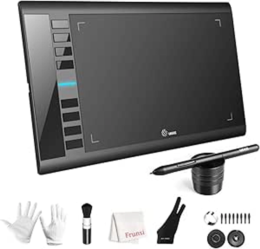 Graphics Drawing Tablet, UGEE M708 10 x 6 inch Large Drawing Tablet with 8 Hot Keys, Passive Stylus of 8192 Levels Pressure, UGEE M708 Graphics Tablet for Paint, Design, Art Creation Sketch Black