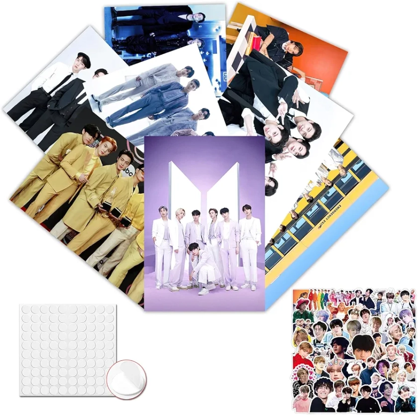 Pounchi Kpop Posters (8-Pcs with Idol Group Stickers 50Pcs and Wall Collage Kit) 11.4" x 16.5" Unframed Version HD Printing Poster for Kpop Singer Decor Bedroom Club Wall Art Decor for Teens