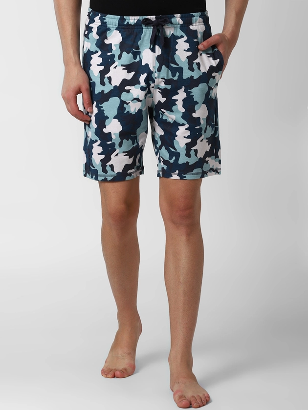 Peter England Men Navy Blue & White Printed Lounge Shorts