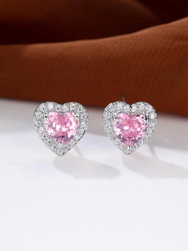 Cubic Zirconia Heart Design Stud Earrings | SHEIN UK