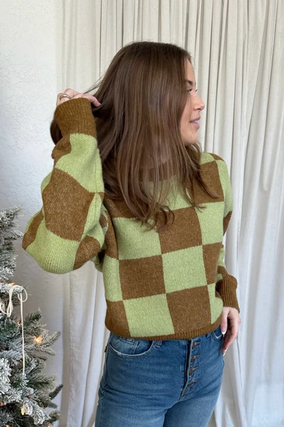 Dila Checker Sweater Brown Green