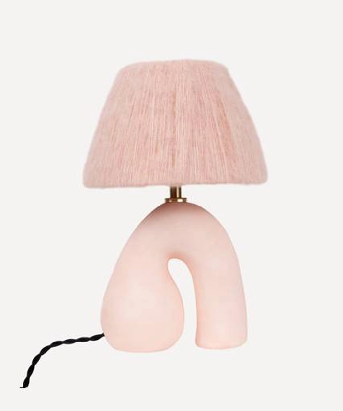 Matte Peach 'Opposee' Table Lamp + Matching Pink Wool Lampshade - Glassette