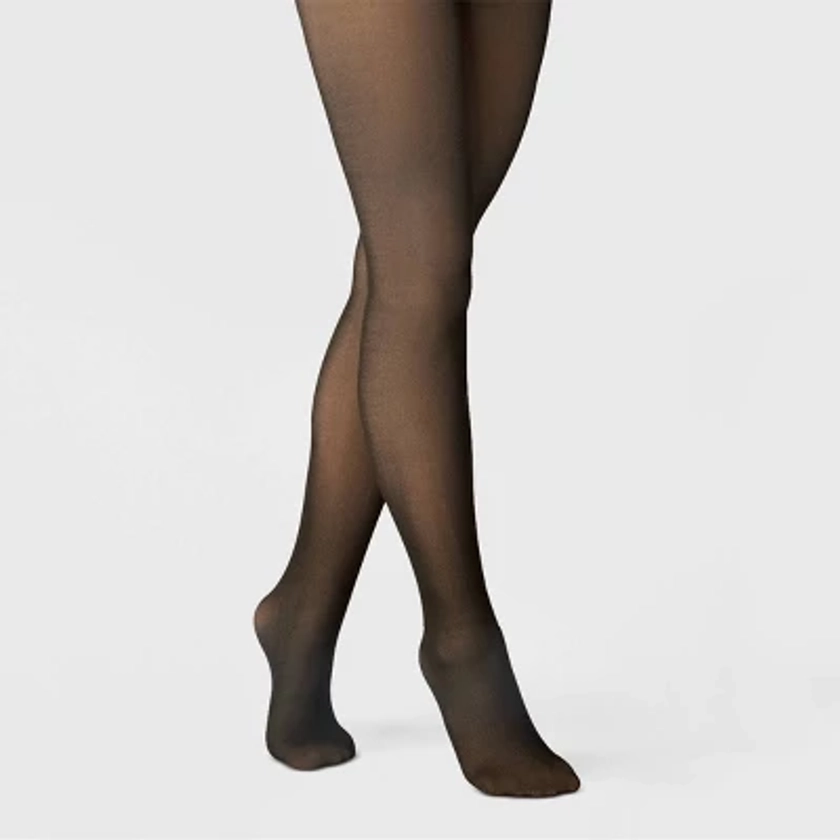 Women's Flat Knit Sheer Illusion Fleece Lined Tights - A New Day™ Black M/L