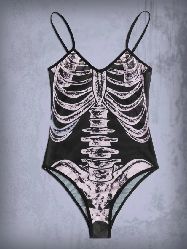 Goth Skeleton Graphic Cami Bodysuit