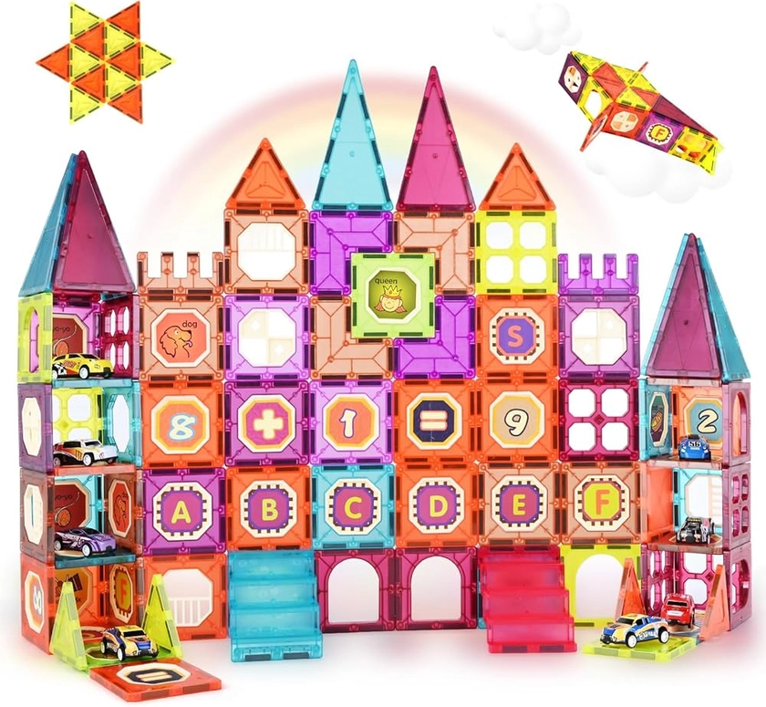 Gavgroom Costruzioni Magnetiche 95 Tessere Magnetiche Bambini Giochi Magneti Costruzioni per Bambini 3 Anni con 10 Macchinine a Frizione Regalo per Ragazzi e Ragazze di 3 4 5 6 Anni