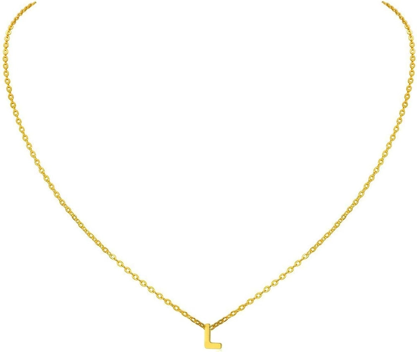 MOMOL Tiny Initial Necklace, 18K Gold Plated Stainless Steel Initial Necklace Dainty Personalized Letter Necklace Minimalist Delicate Small Monogram Name Necklace for Women Girls