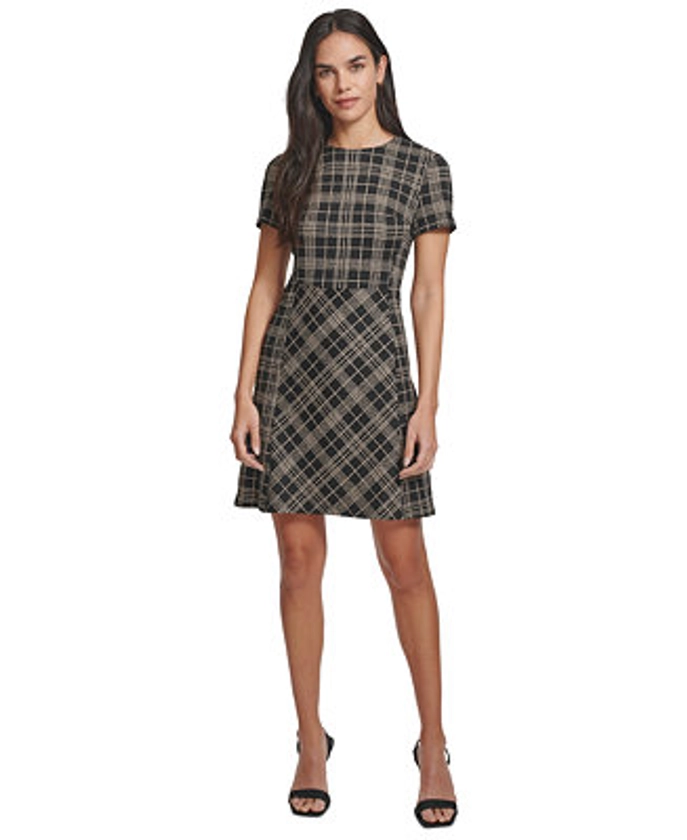 Calvin Klein Women's Plaid Ponté-Knit Short-Sleeve Dress - Macy's 