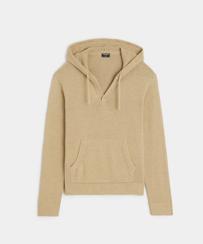 Linen-Cotton Popover Hoodie in Baja Dunes