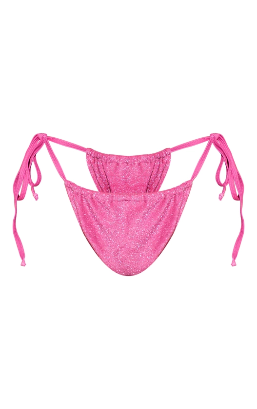 Hot Pink Tie Side Glitter Bikini Bottoms