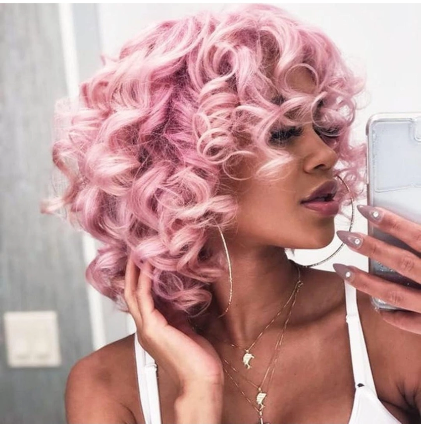 Pink Loose Curly Glueless + Bangs Synthetic