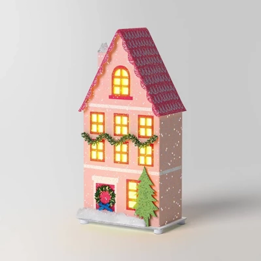 Lit LED Paper House Christmas Village Building - Wondershop™ Pink