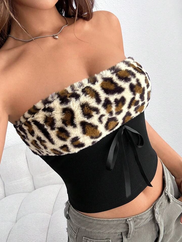 SHEIN EZwear Leopard Print Knot Front Tube Top | SHEIN USA