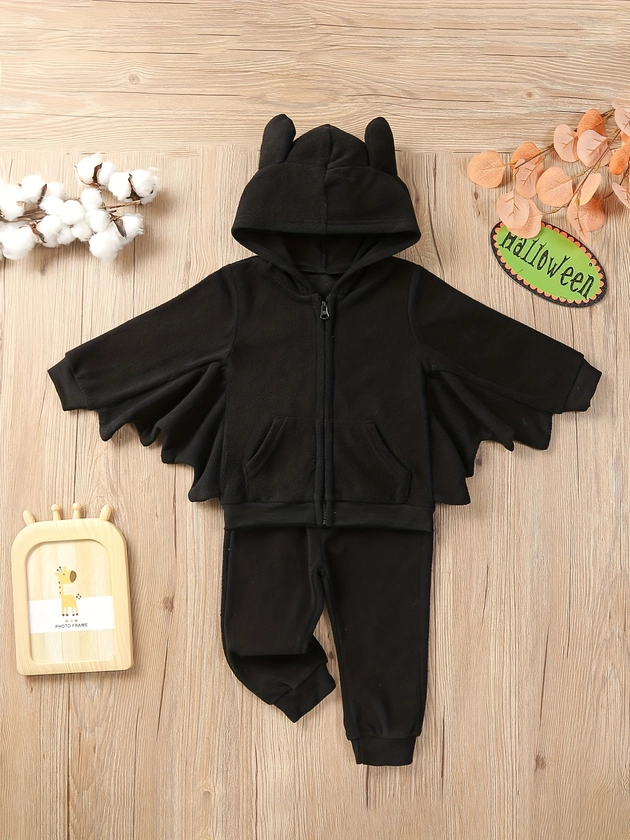 Toddler Boy&#39;s Halloween Style 2pcs, Zip Up Hoodie &amp; Sweatpants Set, Bat Sleeve Design Top, Casual Outfits, Kids Clothes For Spring Fall