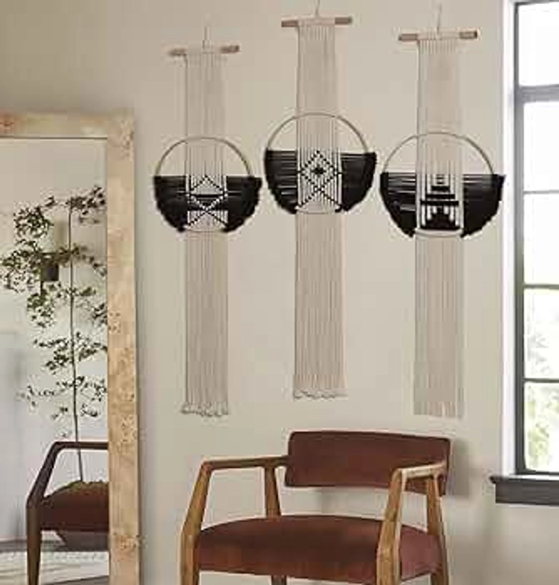 Flber Macrame Wall Hanging 3Pcs Macrame Wall Decor Macrame Wall Art Round Wall Art Handmade Boho Wall Décor