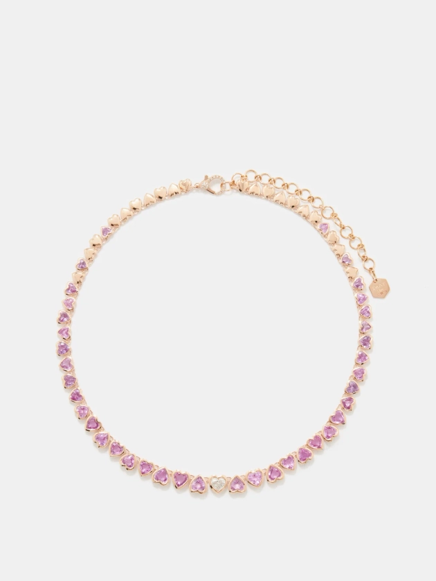 Heart diamond, sapphire & 18kt rose-gold necklace