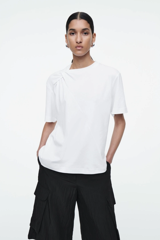 TWIST-NECK T-SHIRT - WHITE - COS