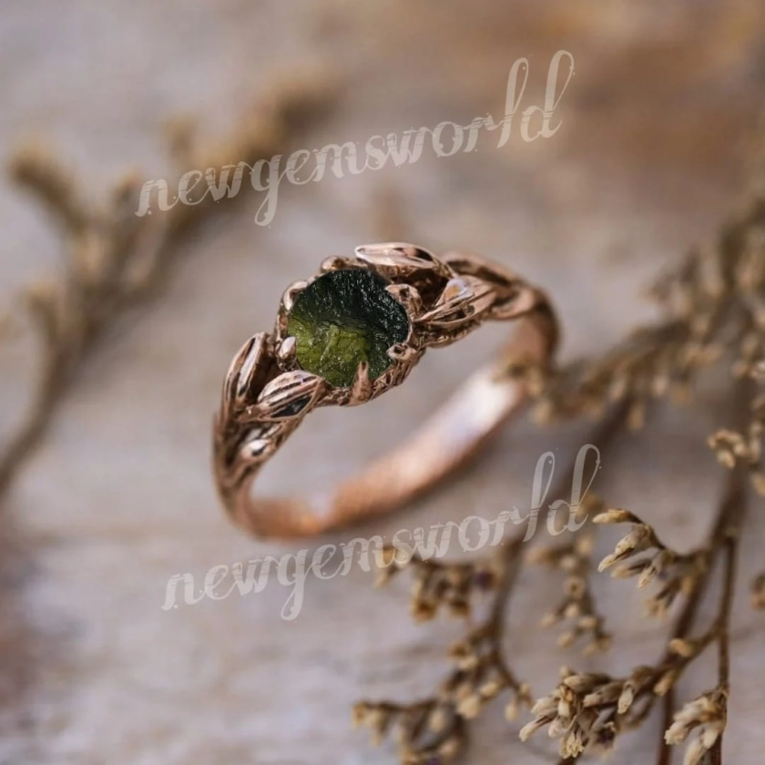 Natural Raw Moldavite Ring, Sterling Silver Rings , Moldavite Gemstone, Dainty Vintage, Bridal, Anniversary Gift, Christmas gift, Moldavite
