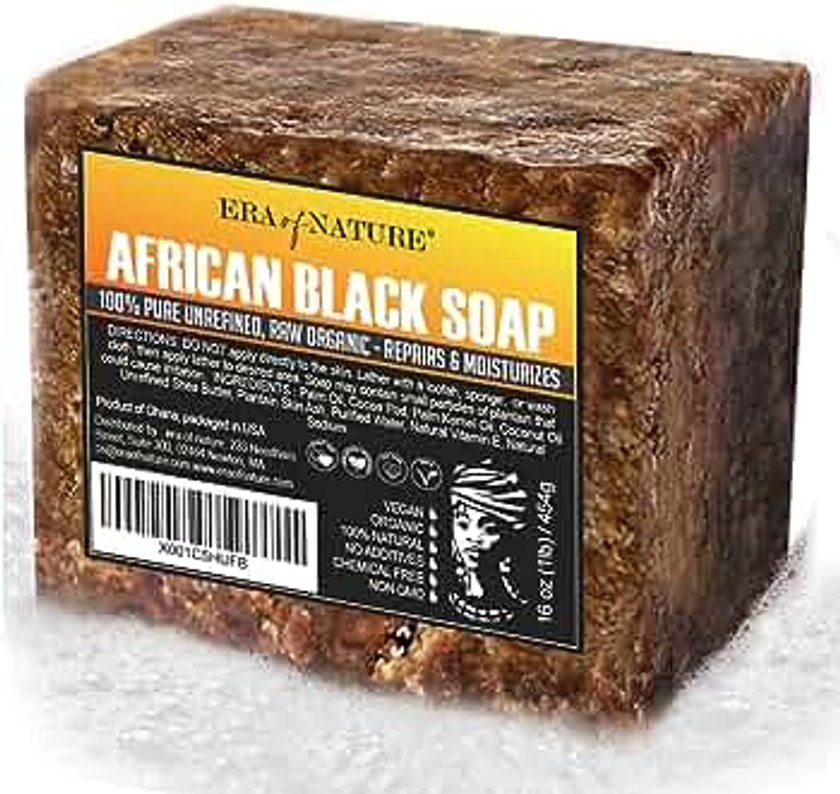 Best Raw ORGANIC AFRICAN BLACK SOAP, for Dry Skin and Skin Conditions. Pure & Natural Ingredients, Imported From Ghana - 1lb (16oz)