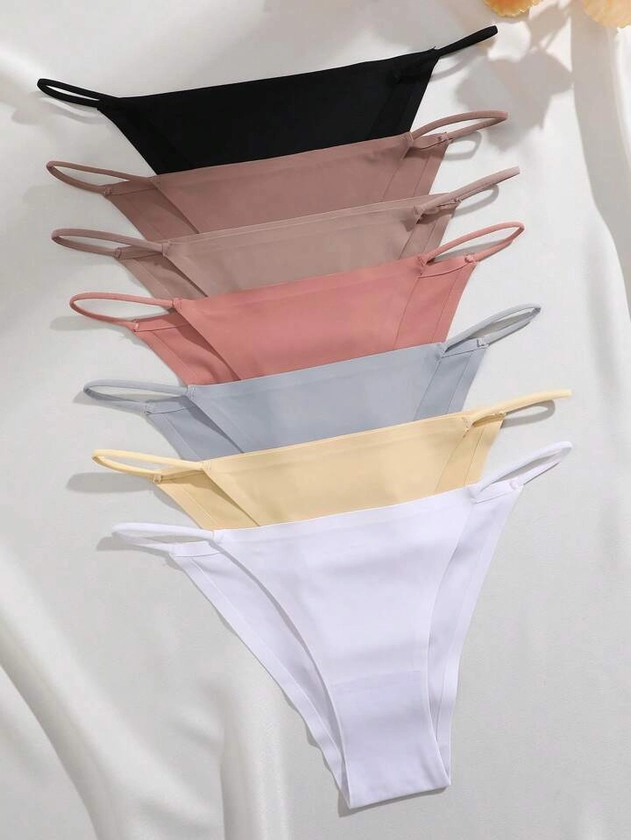 7pcs/Set Women's Seamless Thong Panties With Thin Straps, Triangle Cut | SHEIN UK