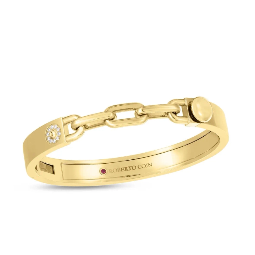 18K YELLOW GOLD NAVARRA DIAMOND ACCENT WITH 3 LINK CHAIN BANGLE - Roberto Coin - North America