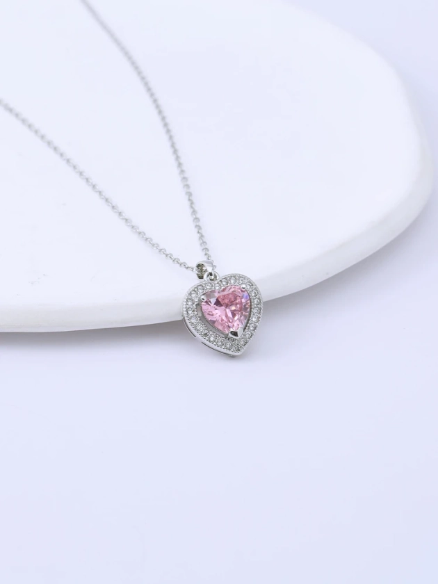 1pc Delicate & Minimalist Cz Heart Pendant Necklace For Daily And Wedding Occasions | SHEIN UK