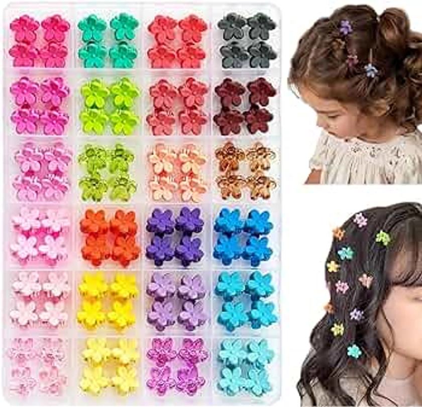 EleMirsa 96pcs Baby Girl Hair Clips 24 Multicolors Colors Mini Hair Claw Clips Small Tiny Flower Claw Clips in Organizer Box Hair Accessories Clips