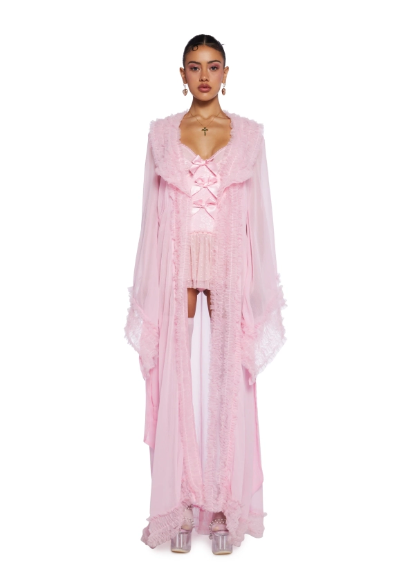 Sugar Thrillz Regency Ruffle Sheer Chiffon Robe - Pink