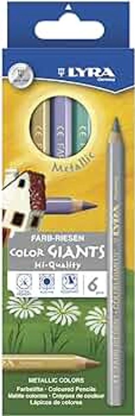 Lyra 3941062 Color Giants Drawing Pencil, Hexagonal, Non-Toxic, 10 mm Diameter x 17.5 cm L, 6.25 mm Tip, Assorted Metallic Color (Pack of 6)