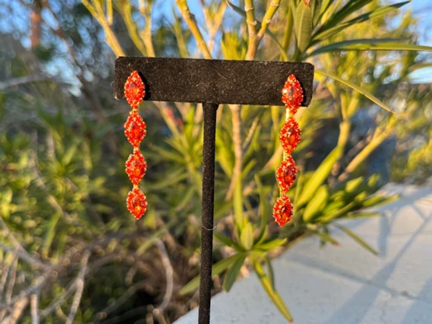Orange rhinestone earrings