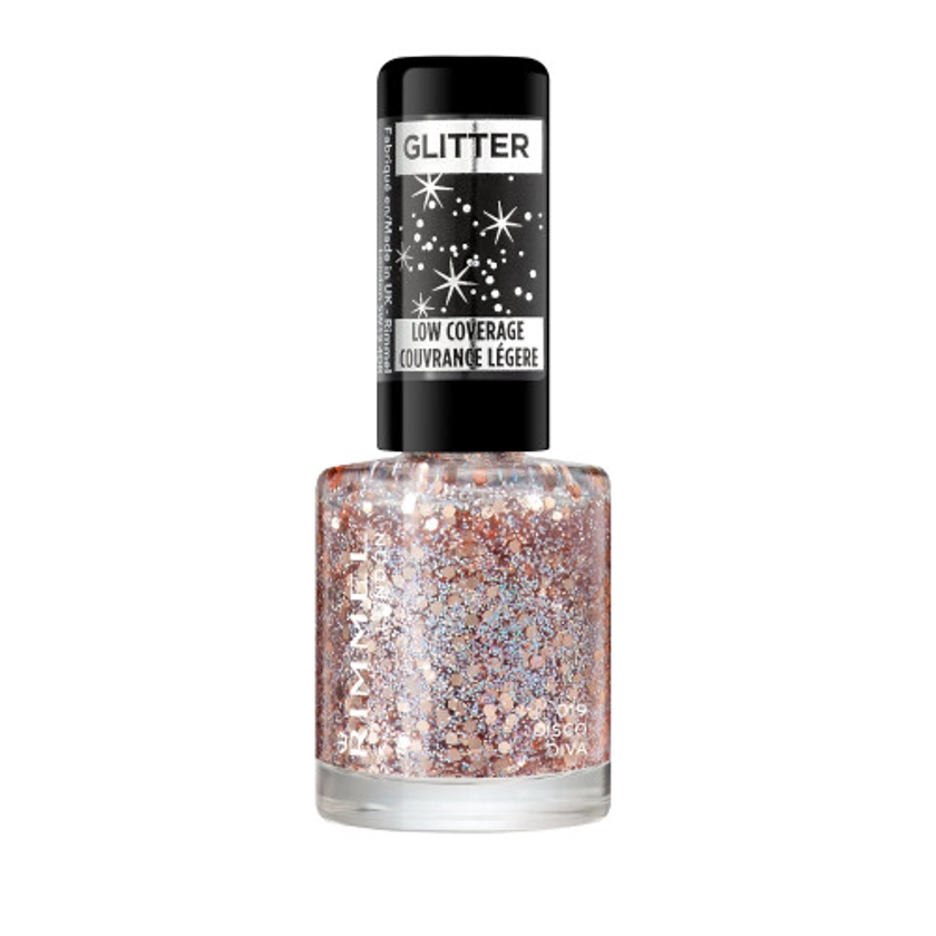 Rimmel London Glitter Nail Polish Top Coat, Disco Diva, 8 ml